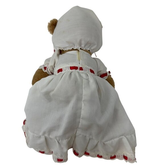 Vintage 1st Christmas Teddy Bear By Dakin 1983 White Red Dress Bonnet Babys - Picture 4 of 12